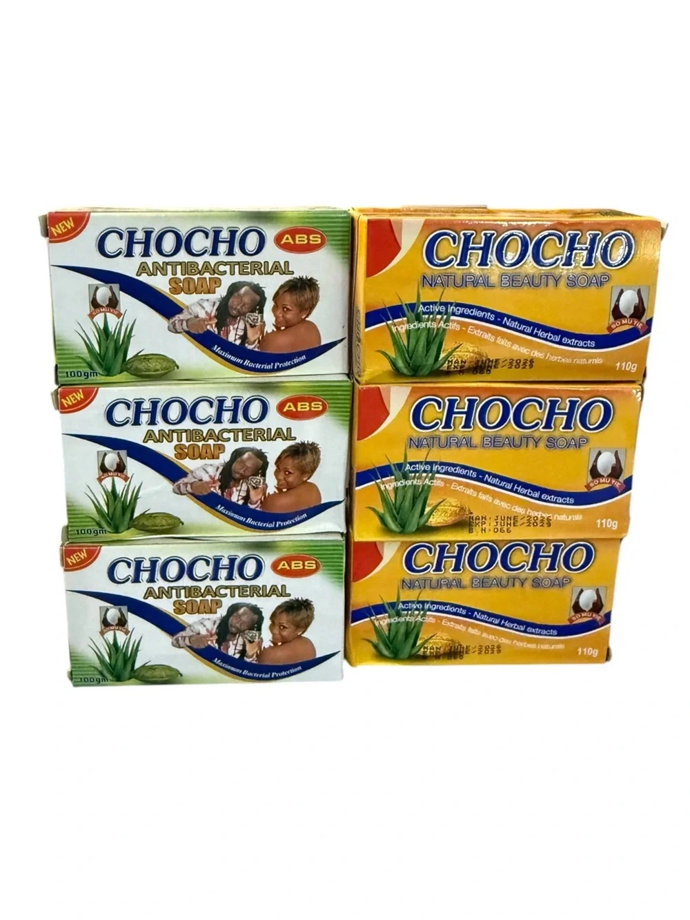 CHOCHO Antibacterial & Natural Beauty Soap Bars - White, Yellow, Green -12pcs